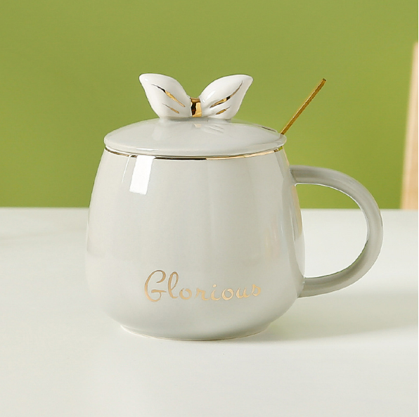 Popular small fresh girly heart ceramic cup (bow gray)