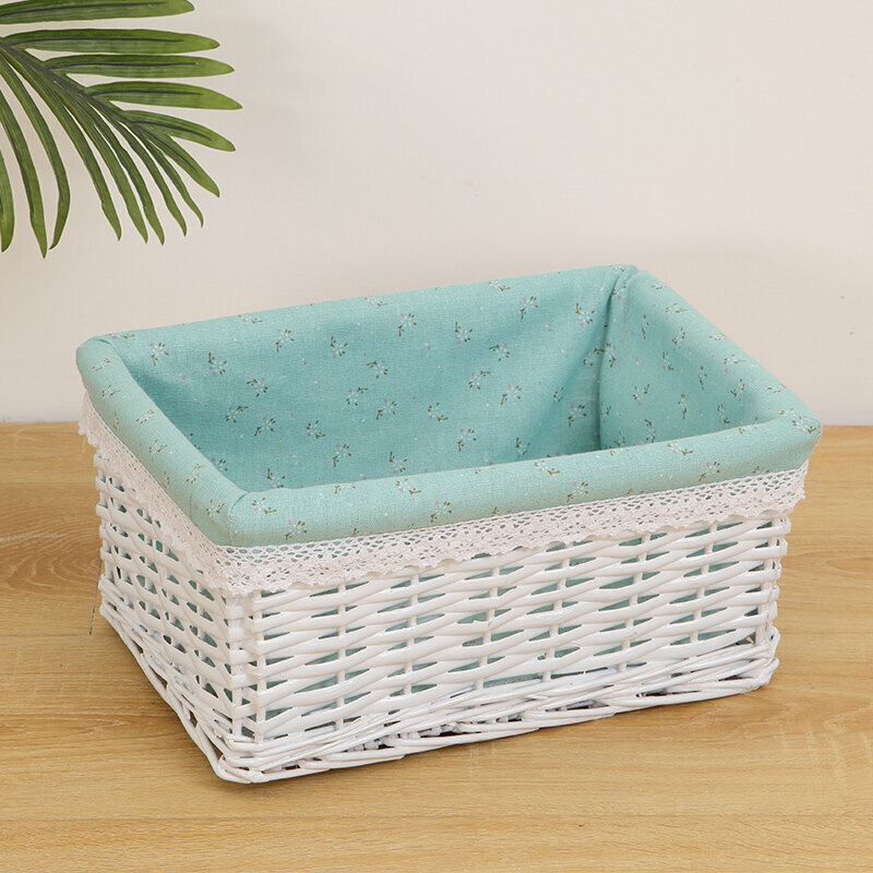 Popular wicker storage basket shelf storage rack (small white (green bottom lining))