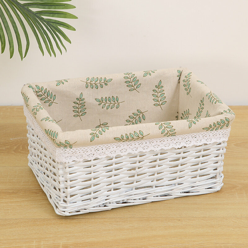 Popular wicker storage basket shelf storage rack (small white (leaf lining))