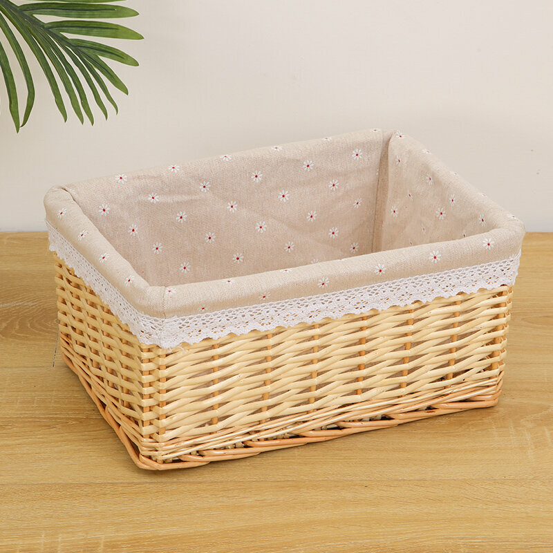 Popular wicker storage basket, shelf, storage rack (small size, original willow color (chrysanthemum lining))