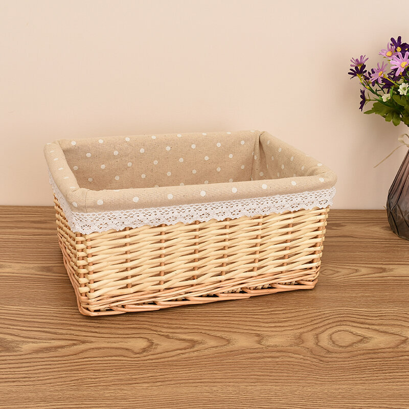 Popular wicker storage basket, shelf, storage rack (extra large, original willow color (white dot lining))