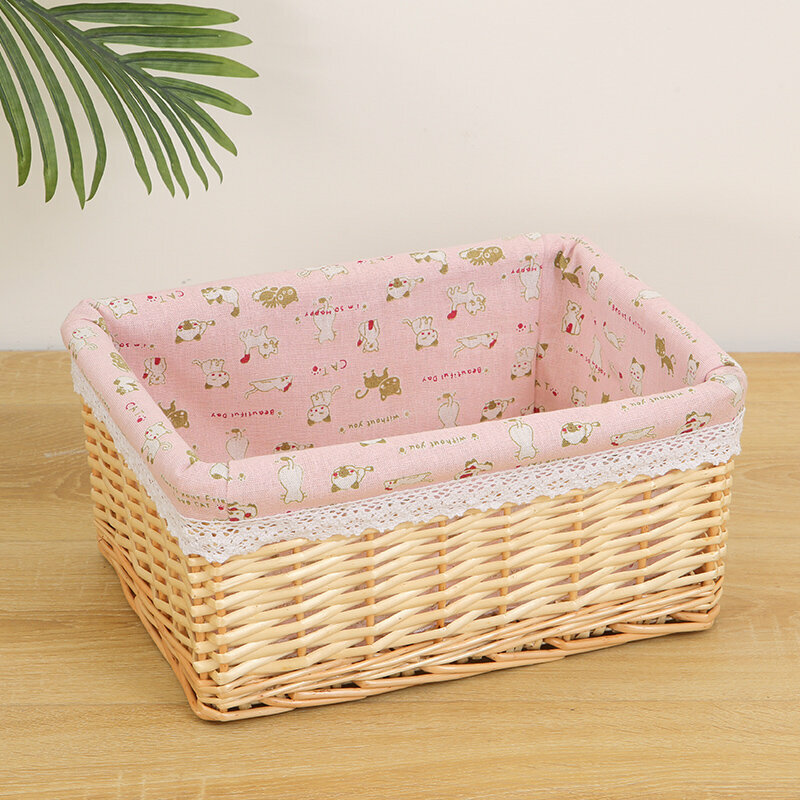 Popular wicker storage basket, shelf, storage rack (large size, original willow color (cartoon lining))