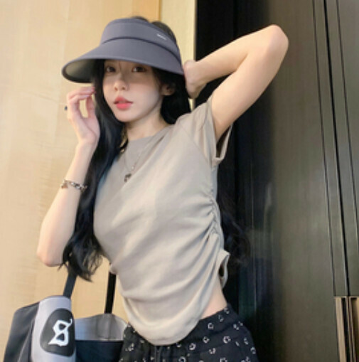 Irregular shoulder T-shirt (medium coffee color S-M contact customer service to confirm the shipping size after placing an order)】