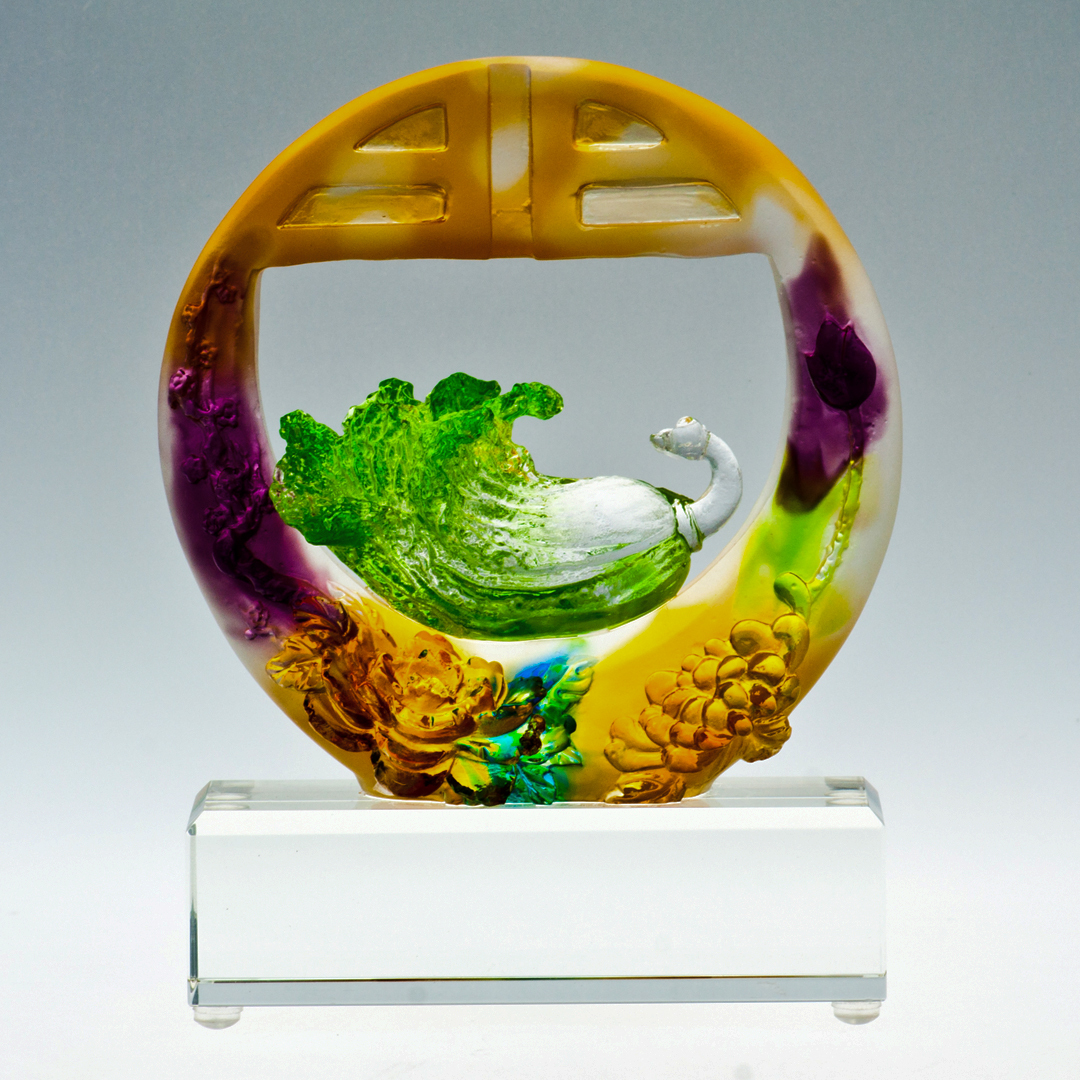 琉璃獎牌擺飾｜風生水起四季發財 開業開市首選附水晶座