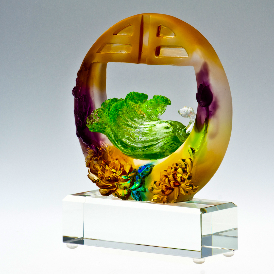 琉璃獎牌擺飾｜風生水起四季發財 開業開市首選附水晶座