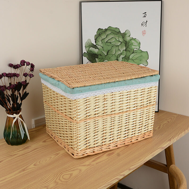 Popular rattan storage basket, shelf, storage rack (small original willow color (green bottom flowers))