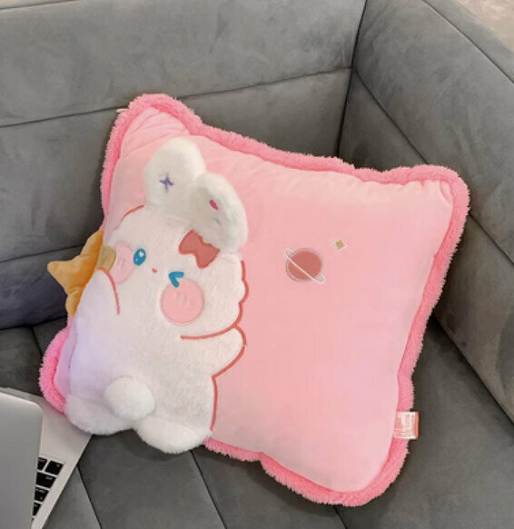 New office nap pillow quilt (pink wink rabbit) [small size]