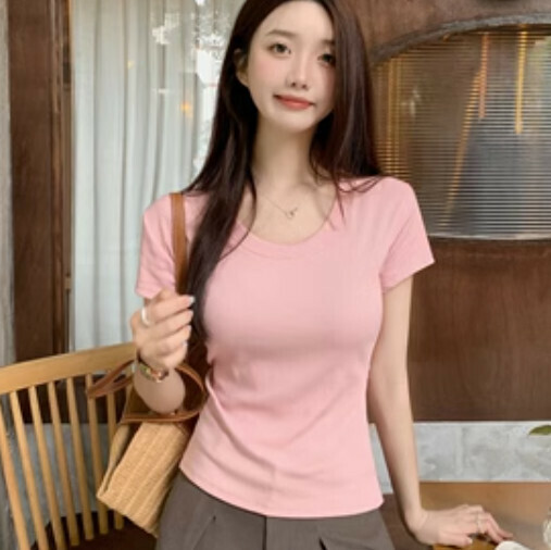 Temperament slimming T-shirt (pink one-size-fits-all)】