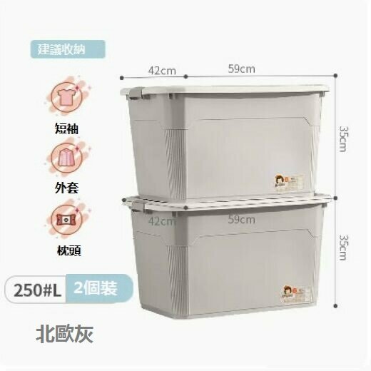 New thickened storage box plastic (pack of two [extra large size 250#L] gray)