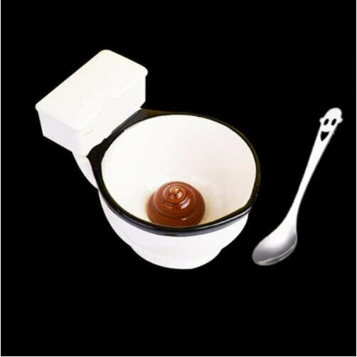 Hotly recommended personalized poop ceramic water cup - (white toilet cup with spoon)