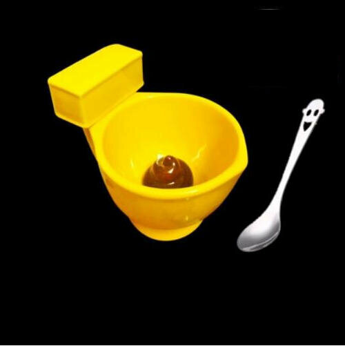 Hotly recommended personalized poop ceramic water cup - (yellow toilet cup with spoon)