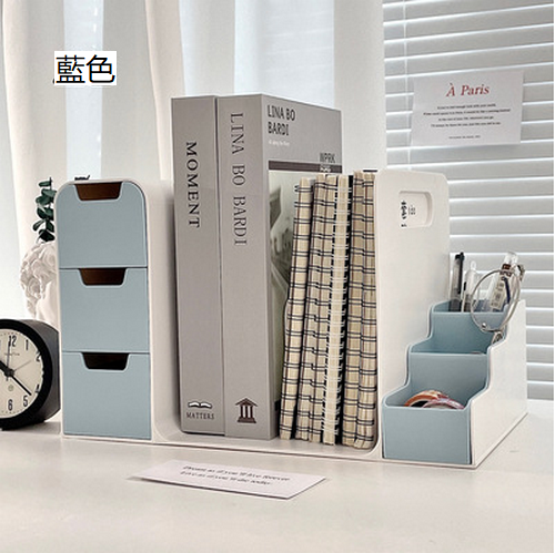 Hot recommendation desktop bookend file rack (blue and white bookend storage rack)