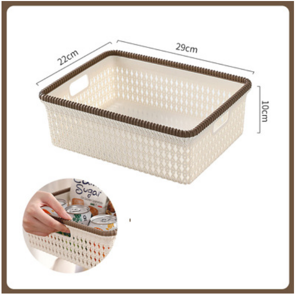 Hotly recommended imitation rattan desktop storage basket, shelf, storage rack (khaki small size)