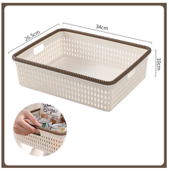 Hotly recommended imitation rattan desktop storage basket, shelf, storage rack (khaki large size)