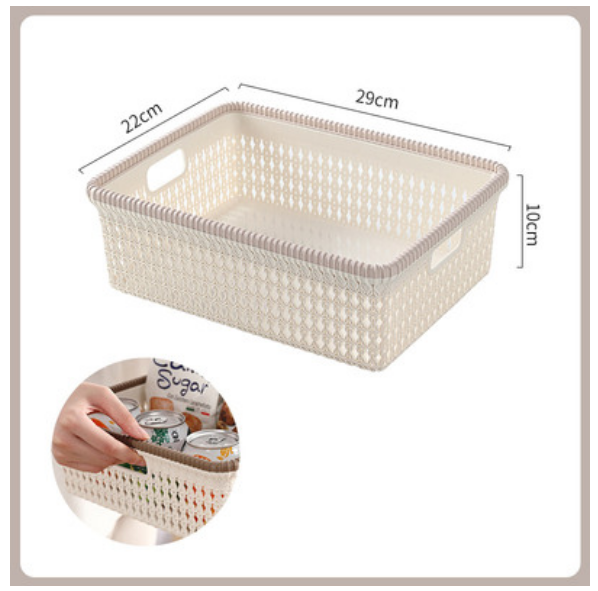 Hotly recommended imitation rattan desktop storage basket, shelf, storage rack (small milk tea color)