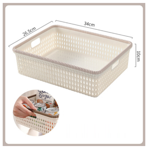 Hotly recommended imitation rattan desktop storage basket, shelf, storage rack (large size in milk tea color)