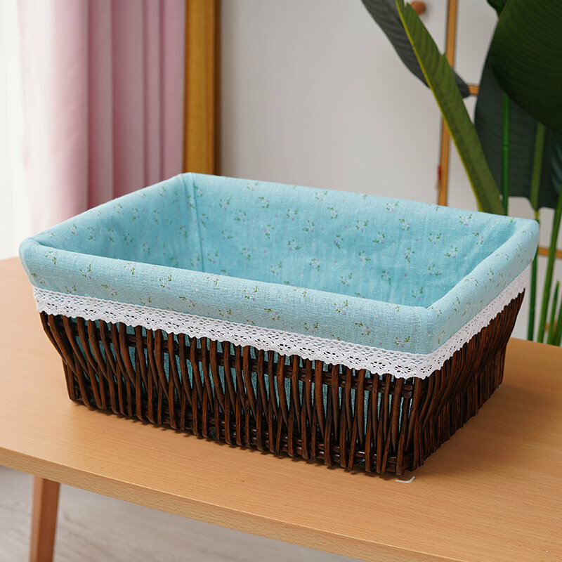Hot push rattan storage basket shelf storage rack (medium size (length 35 width 25 height 14cm) coffee green bottom lining)