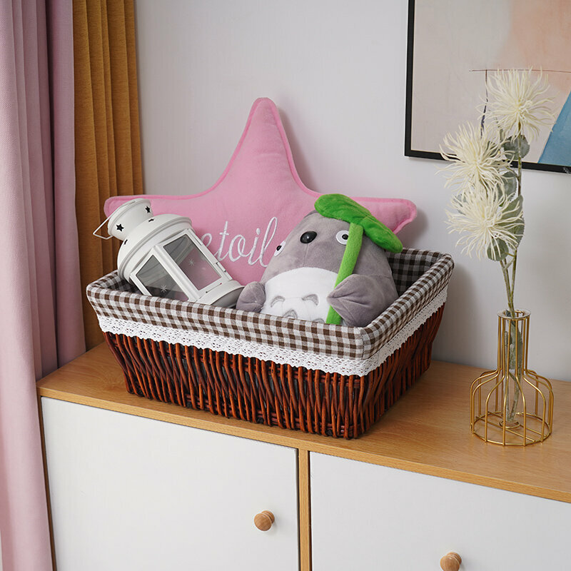 Hot push rattan storage basket shelf storage rack (medium size (length 35 width 25 height 14cm) brown card lining)