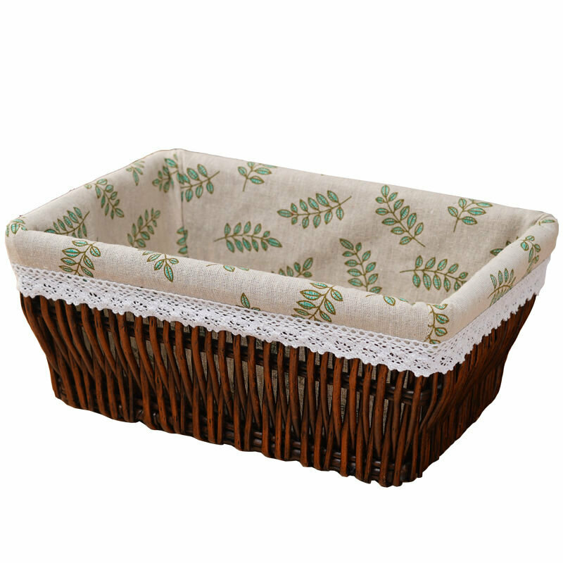 Hot push rattan storage basket shelf storage rack (extra large size (length 45 width 35 height 18cm) coffee leaf lining)