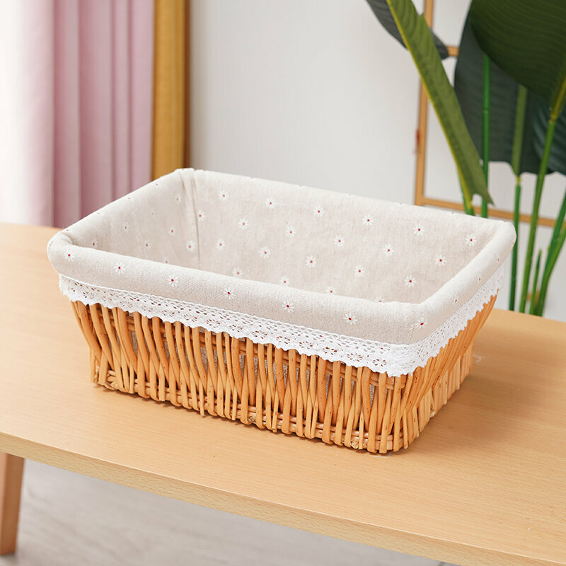 熱推藤編收納籃 層架 儲物架(加大號（長45寬35高18cm）原色麻布小花 )