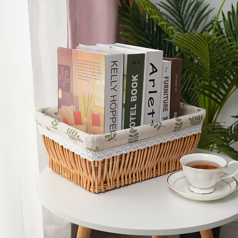 Hot push rattan storage basket shelf storage rack (small size (length 30 width 20 height 12cm) original color leaf lining)