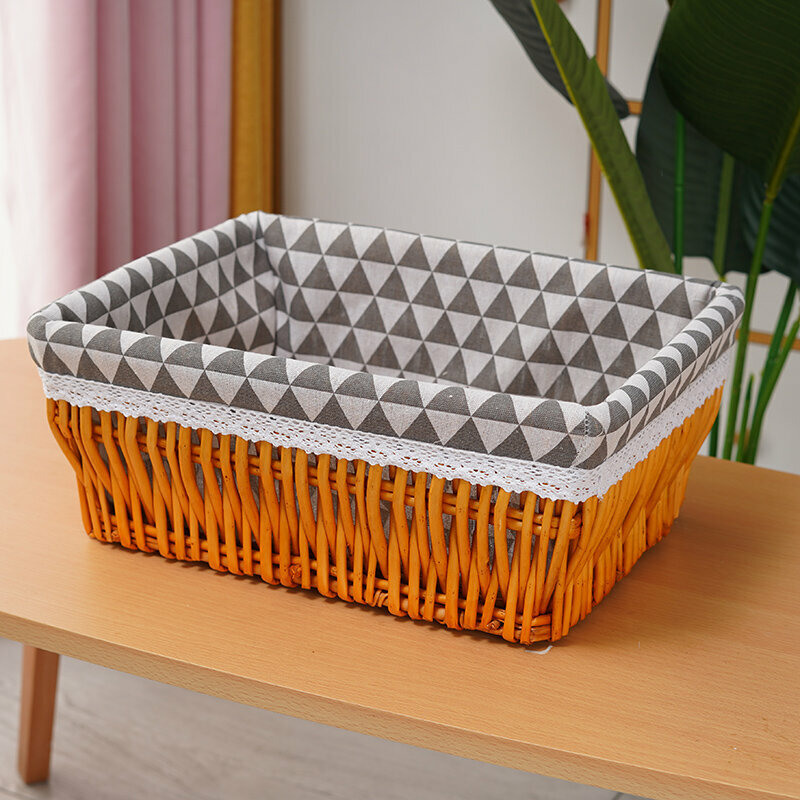 Hot push rattan storage basket shelf storage rack (medium size (length 35 width 25 height 14cm) honey triangle lining)