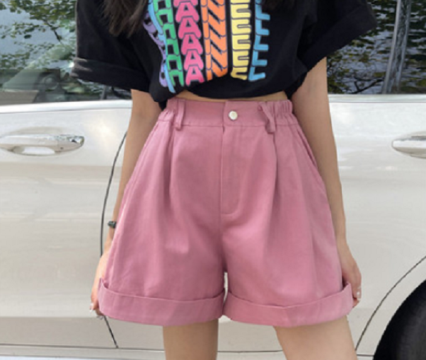 Rolled cargo shorts (pink) (size: M-L) (contact customer service to confirm the shipping size after placing an order)】