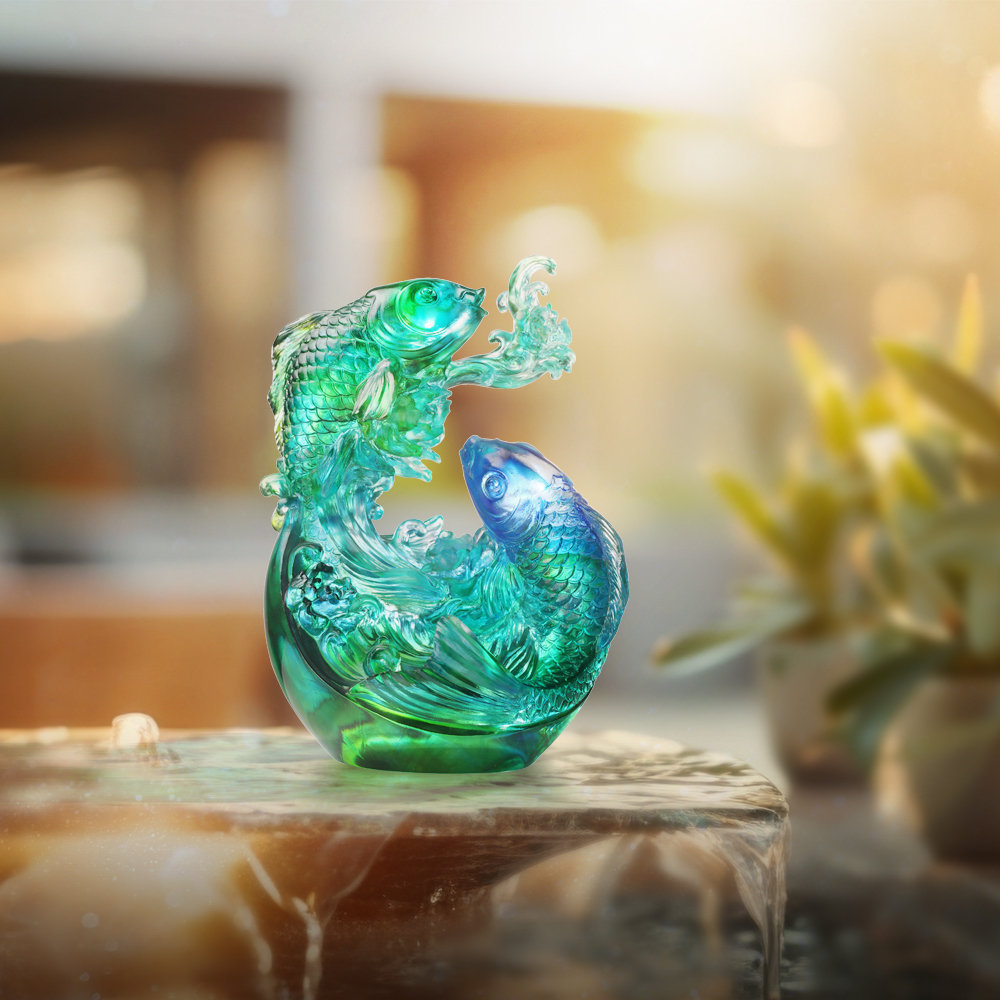 台湾 琉璃工房 ガラス置物 金魚 【LIULI 2016 520/2200】美品 琉璃工房LIULI 一躍頂尖(魚)