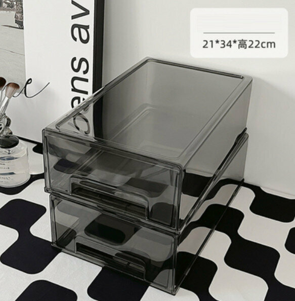 Popular model [pack of two] desktop drawer storage box (large transparent gray model)