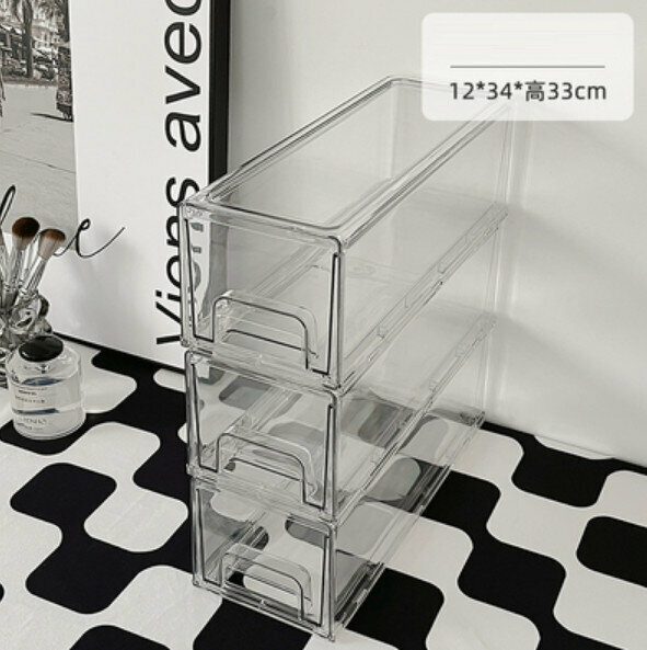 Hot Style [Pack of Three] Desktop Drawer Storage Box (Medium Transparent Model)
