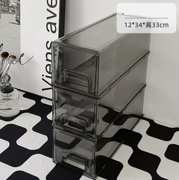 Popular model [pack of three] desktop drawer storage box (medium transparent gray model)