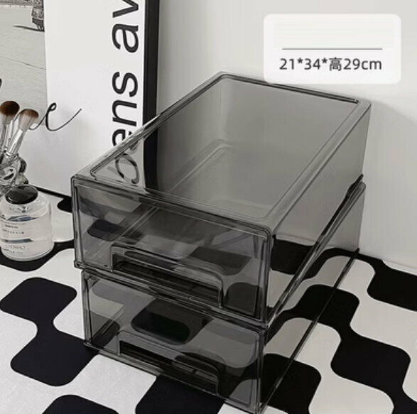 Popular model [pack of two] desktop drawer storage box (extra large transparent gray model)