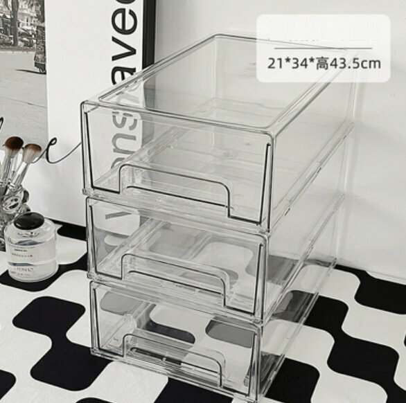 Hot Style [Pack of Three] Desktop Drawer Storage Box (Extra Large Transparent Model)