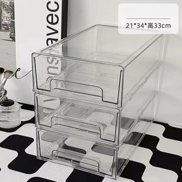 Hot Style [Pack of Three] Desktop Drawer Storage Box (Large Transparent Model)