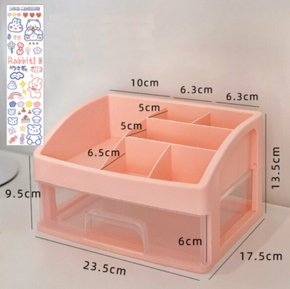 Popular desktop drawer-type cosmetic storage box makeup box (upgraded pink double layer)