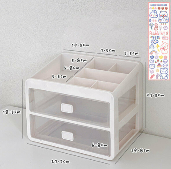 Popular desktop drawer-type cosmetics storage box makeup box (large size, three layers and two drawers)