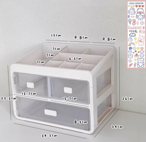 Popular desktop drawer-type cosmetic storage box makeup box makeup box (upgraded model with three layers and three drawers)