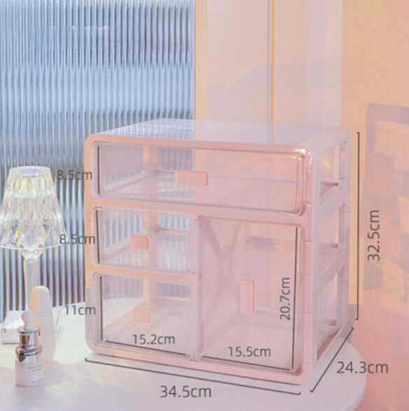 New desktop drawer-type skin care cosmetics storage box makeup box makeup box (tall bottle type three-layer white)