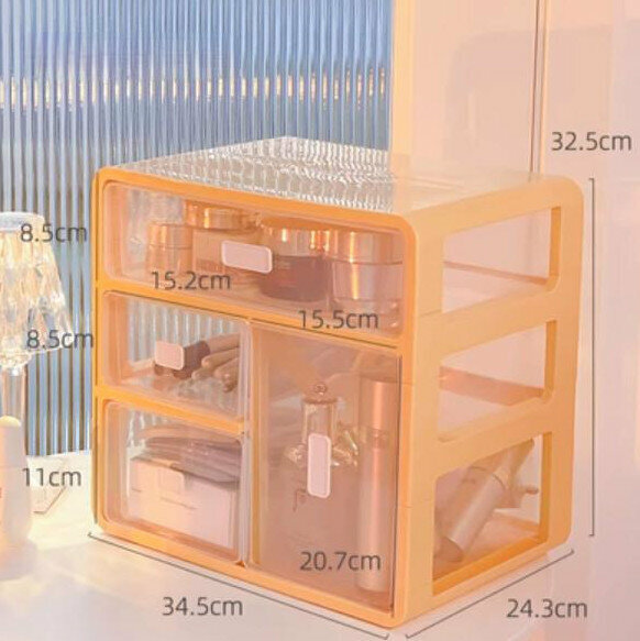 New desktop drawer-type skin care cosmetics storage box makeup box makeup box (tall bottle type three-layer yellow)