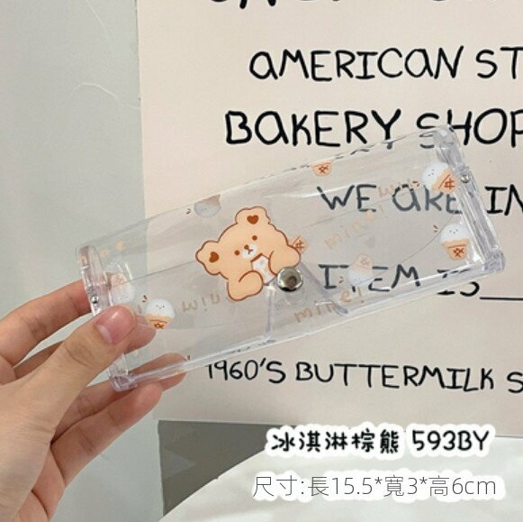 New portable transparent myopia glasses case (ice cream brown bear)