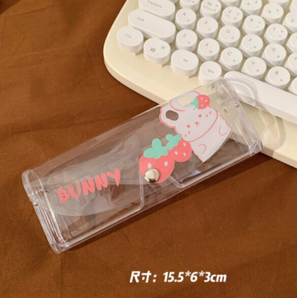 New portable transparent myopia glasses storage box (standing strawberry rabbit)