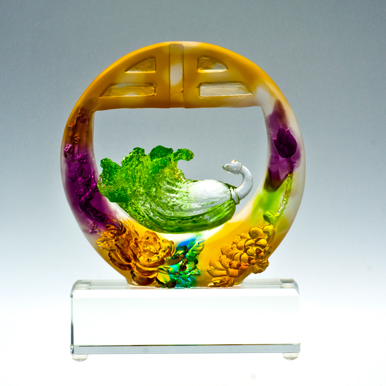 鹿港窯禮品館│琉璃-擺飾 獎牌 風生水起_四季發財 附水晶座│開店開業開市禮品 辦公室客廳裝飾