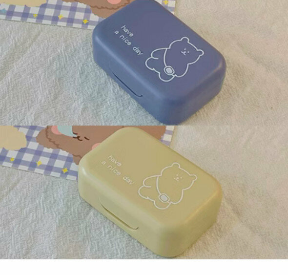 New lightweight contact lens storage box (light purple backpack bear + beige backpack bear)