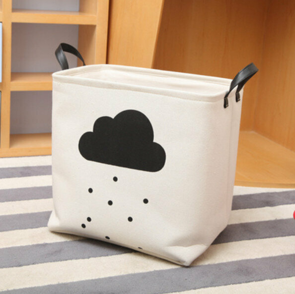 新款可折疊棉麻收納籃 層架 儲物架【雲朵】【規格：35*25*33cm】
