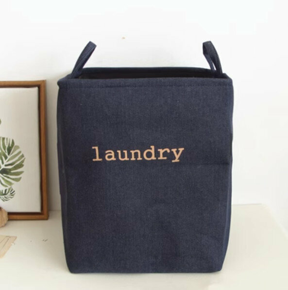 New Foldable Square Dirty Clothes Basket Storage Basket Shelf Storage Rack [Dark Blue-Large] [Specifications: 36*36*44cm]