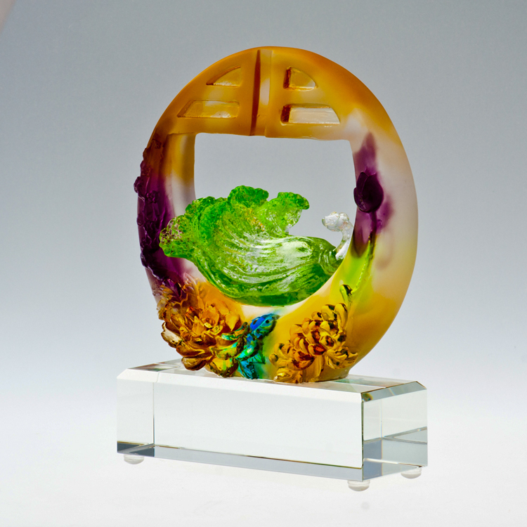 鹿港窯禮品館│琉璃-擺飾 獎牌 風生水起_四季發財 附水晶座│開店開業開市禮品 辦公室客廳裝飾