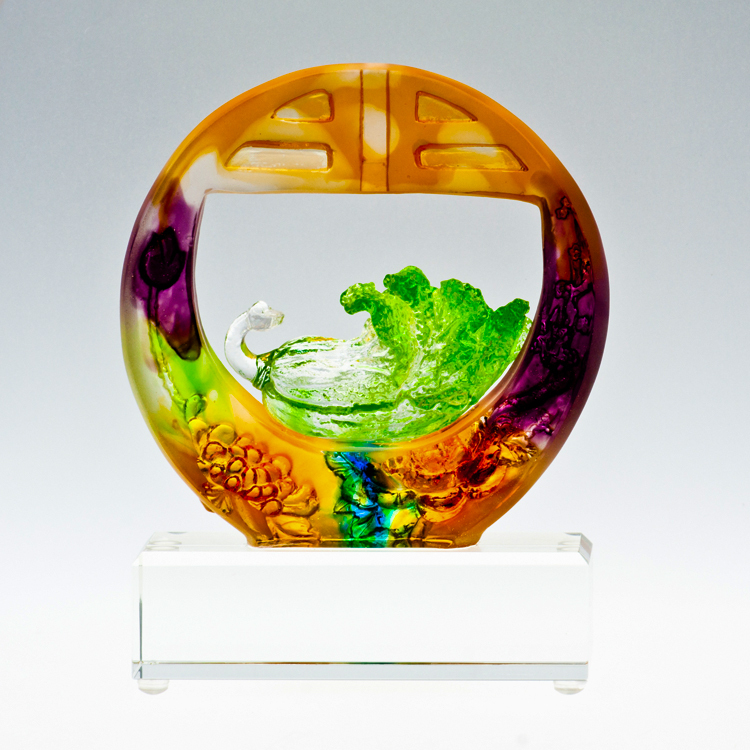 鹿港窯禮品館│琉璃-擺飾 獎牌 風生水起_四季發財 附水晶座│開店開業開市禮品 辦公室客廳裝飾