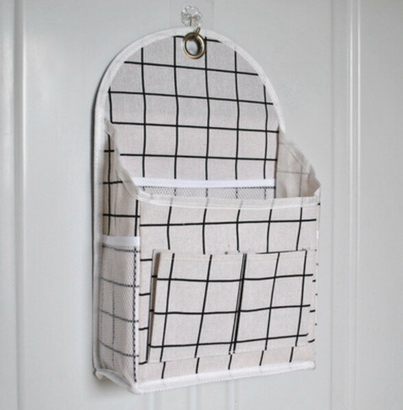 New wall-mounted storage bag letter hanging bag [white plaid] [specification: 40*20*23*9cm]