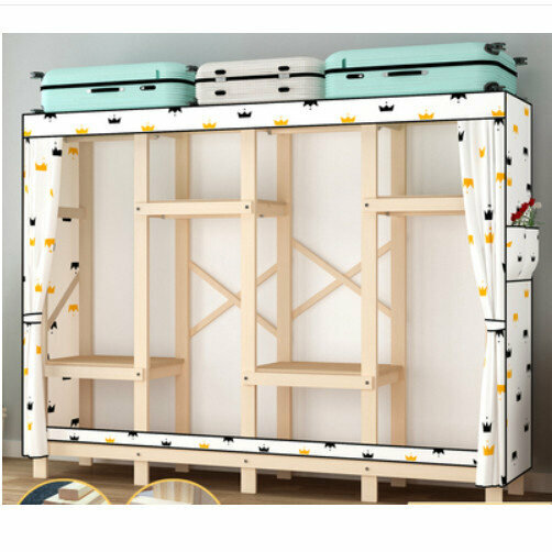 新款家用組裝收納布衣櫃（ DM200款皇冠色（長200*深45*高168cm）無門）