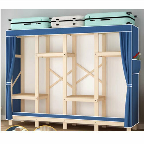 新款家用組裝收納布衣櫃（DM200款深藍（長200*深45*高168cm）無門）